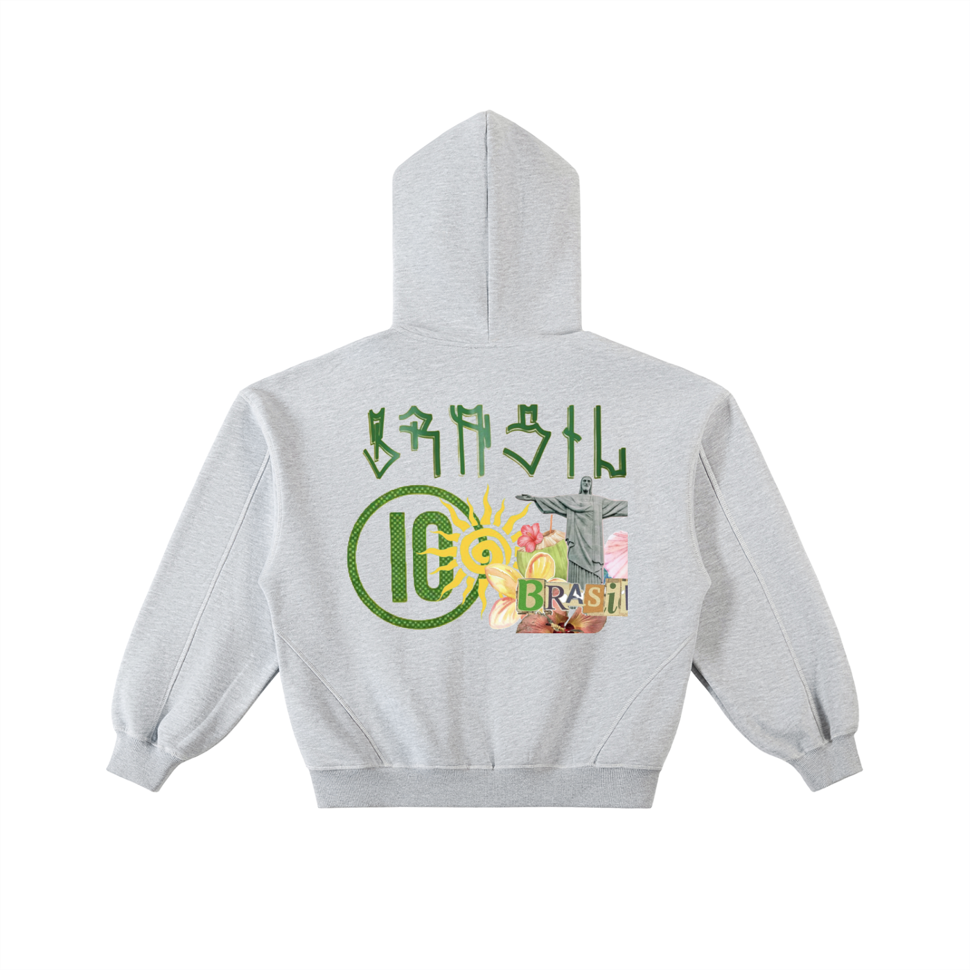 Contrast-Stitched Boxy Fleece Zip Hoodie