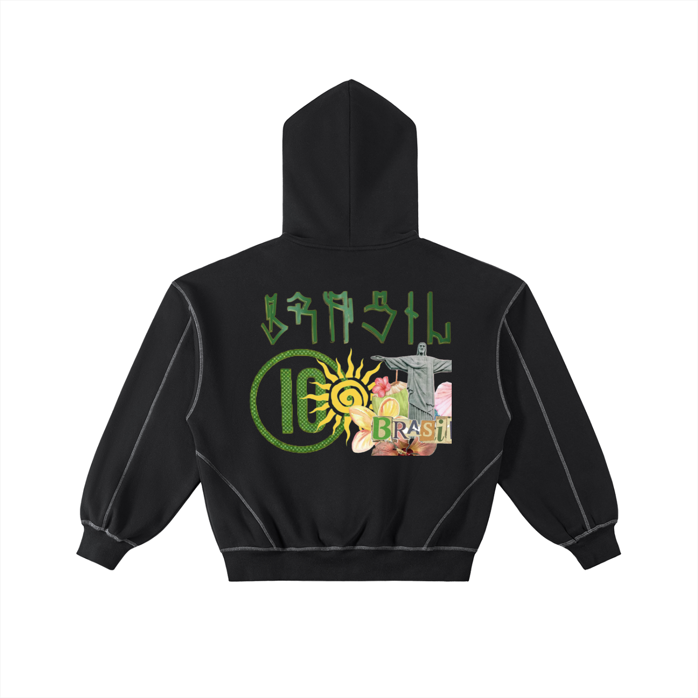 Contrast-Stitched Boxy Fleece Zip Hoodie